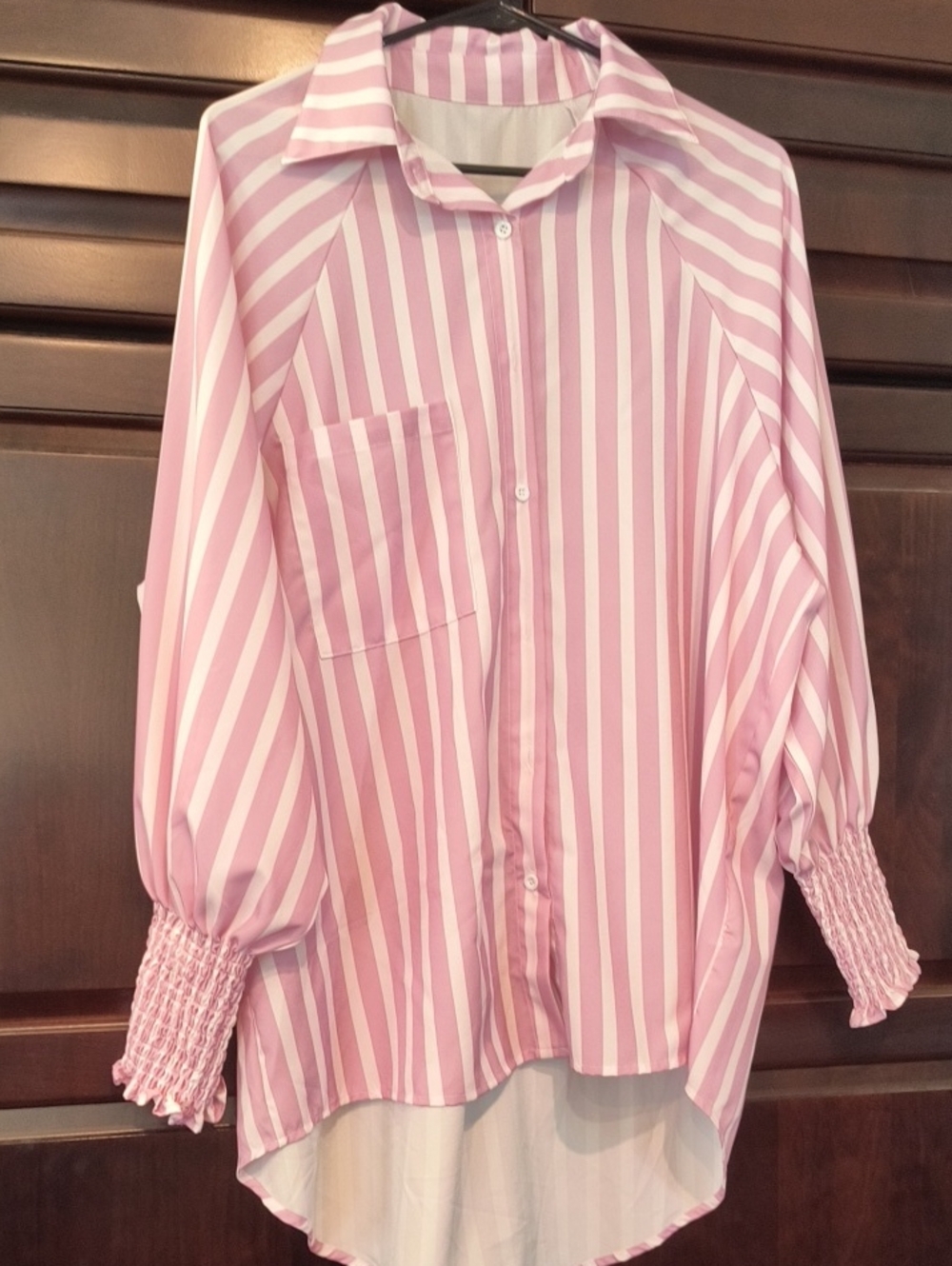 Pink & White Striped Button-Up Blouse